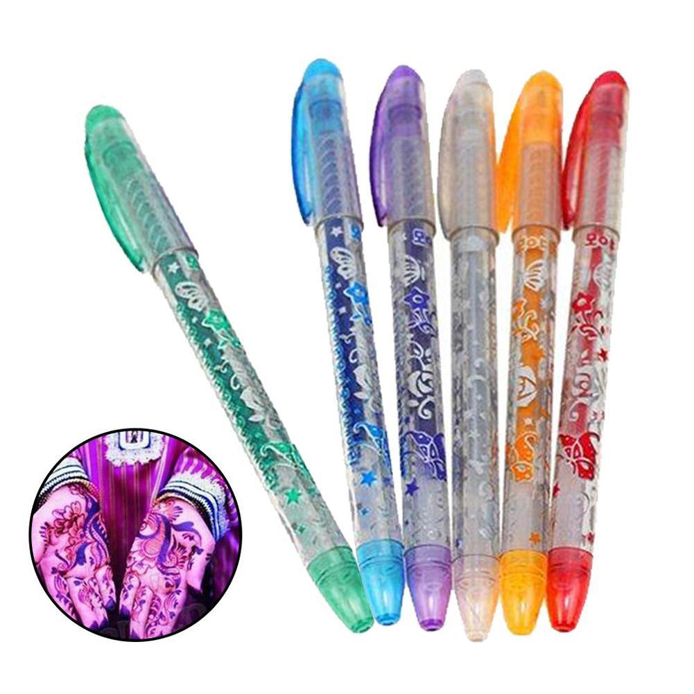 6 Colors Skin Mark Body Glitter Tattoo Pens Stencil Gel Temporary Kids Gifts Washable Ink Imaginative Toys Smooth Paint-ebowsos