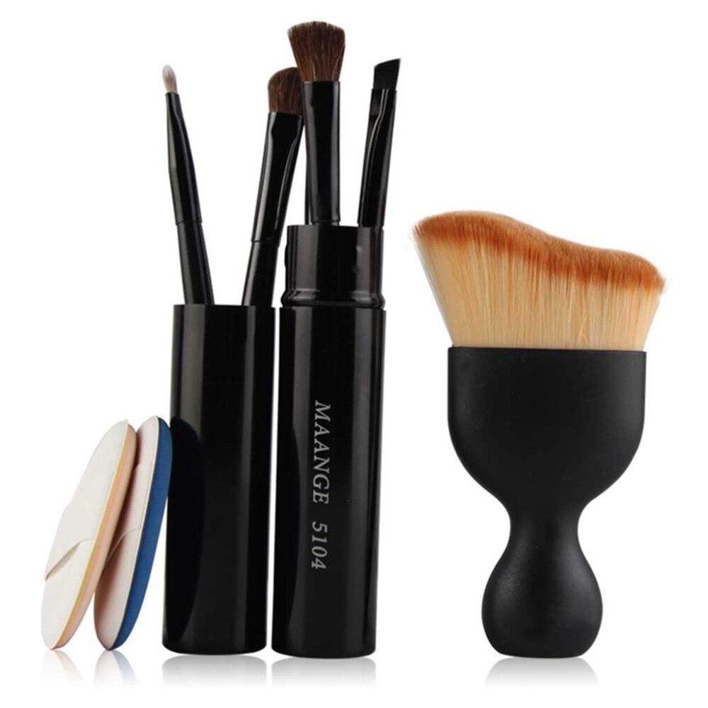 6 In 1 Cosmetic Set Pro Eye Lip Makeup Brush Set Foundation Brush Powder Puff Sponge Makeup Brushes Set Tool - ebowsos