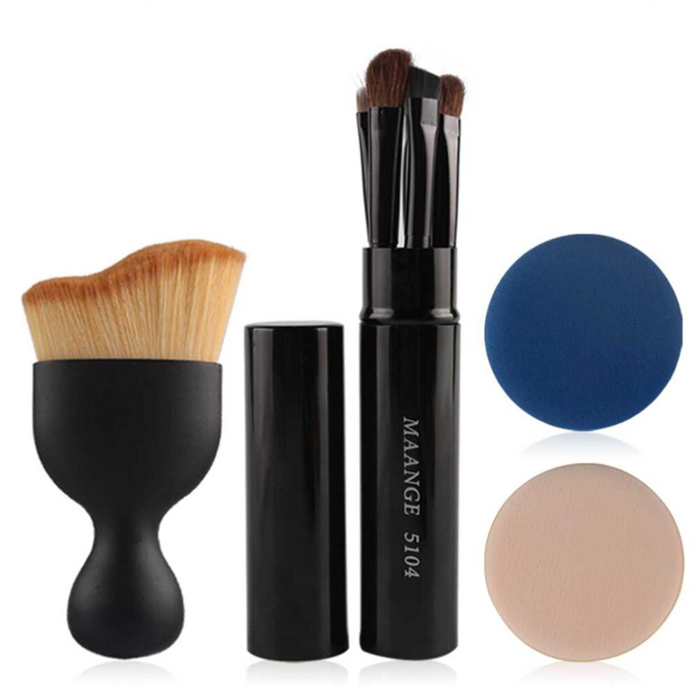6 In 1 Cosmetic Set Pro Eye Lip Makeup Brush Set Foundation Brush Powder Puff Sponge Makeup Brushes Set Tool - ebowsos