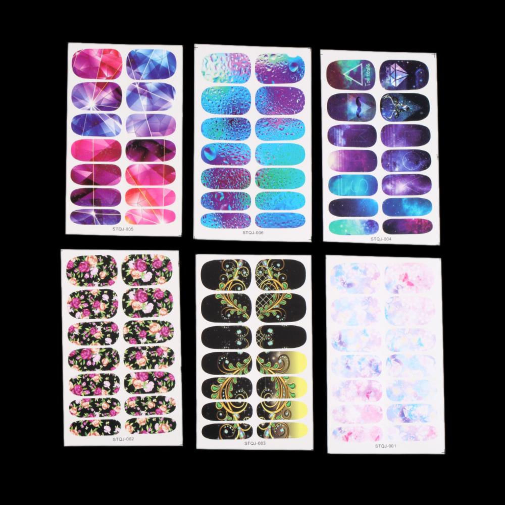 6 Styles Full Cover Nail Art Stickers Polish Watermark Nail Stickers - ebowsos