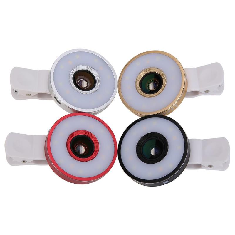 6 in 1 Multifunctional Mini Selfie LED Flash Fill Light Lens Fisheye 0.65X Wide Angle 10X Macro Lens For iPhone Xiaomi Promotion - ebowsos