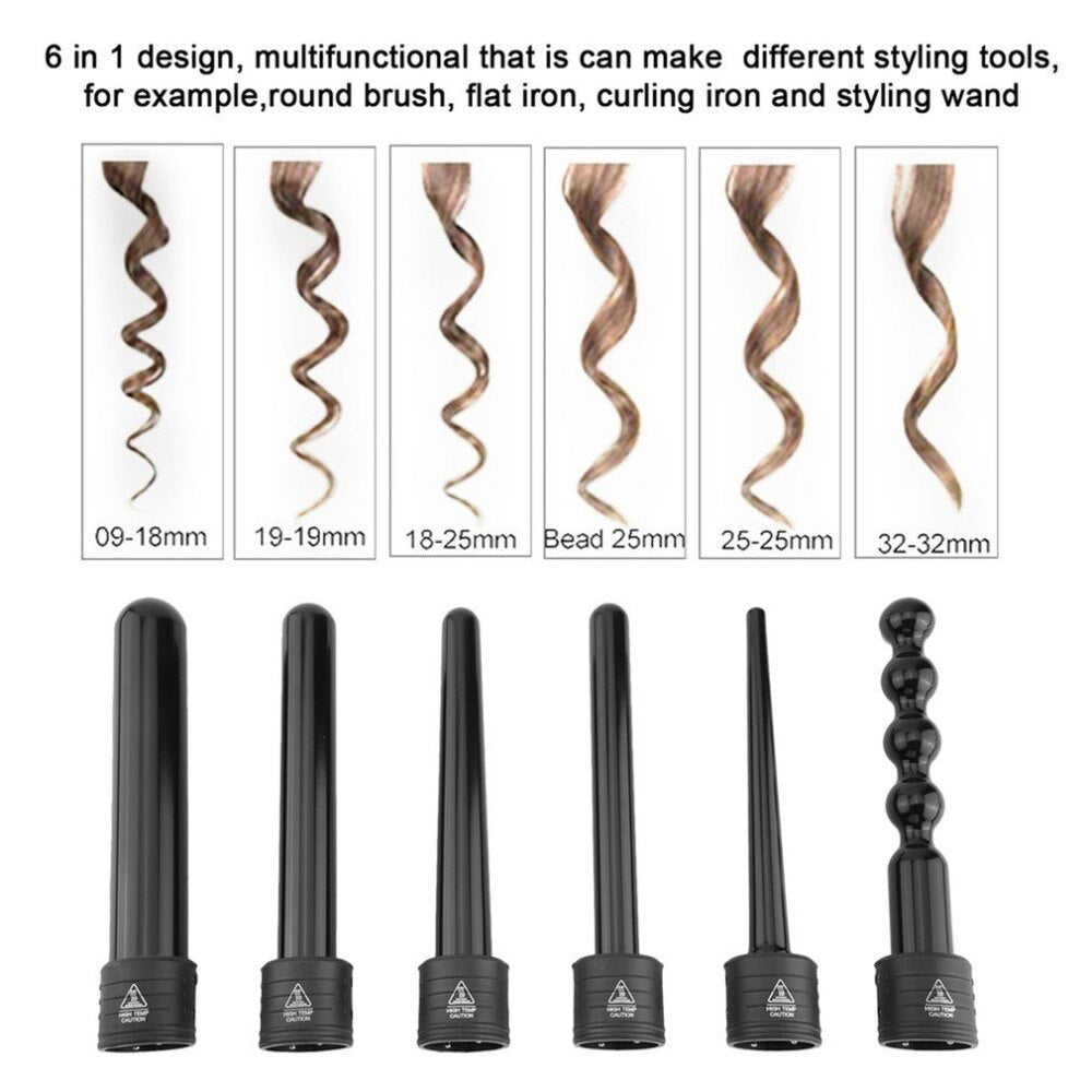 6-in-1 Professional Hair Curler Electric Hair Straightener Ceramic Curling Iron Instant Heating Up Hair Care Hair Styling Tool - ebowsos