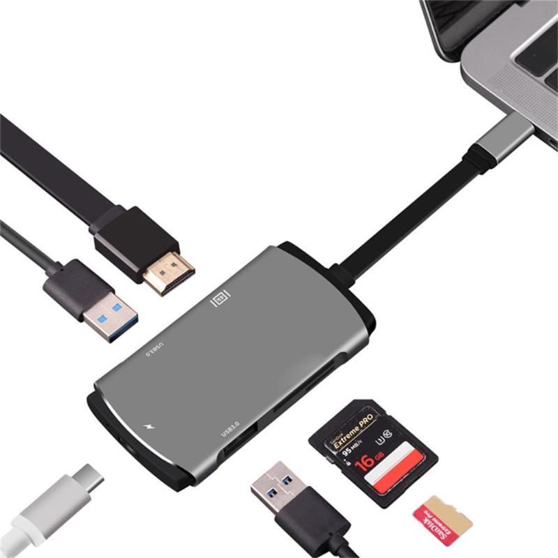 6 in 1 USB-C HUB Type-C to 2xUSB3.0 4K HDMI PD Type-C SD TF Card Reader Adapter Splitter Cable for Macbook High Quality Adapter - ebowsos