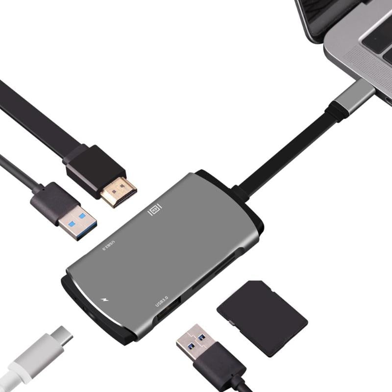 6 in 1 USB C Hub Type C to USB3.0 HDMI PD Card Reader Adapter for MacBook Huawei Mate 20 High Quality USB Hub Accessory - ebowsos