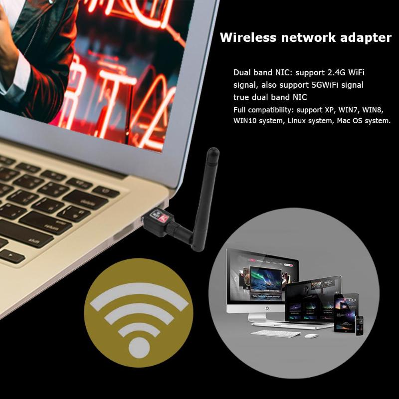 600Mbps Wireless USB Adapter Network Card Wifi Receiver 2.4/5G Dual Band Antennas for Windows XP/Vista/7/8/10/Mac OS10.5-10.13 - ebowsos