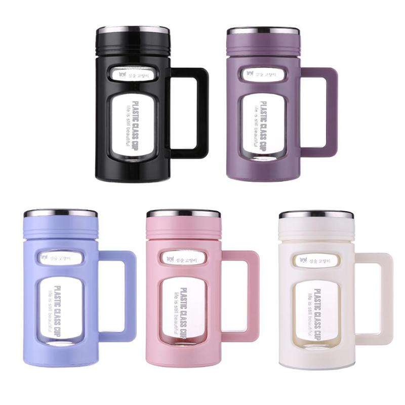 600ml Double Layer Glass Water Bottle Stainless Steel Tea Filter Tumbler Office Glass Cups With Handgrip Tea Hot Water Tumblers - ebowsos