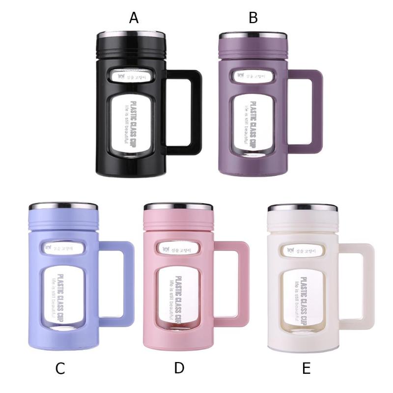 600ml Double Layer Glass Water Bottle Stainless Steel Tea Filter Tumbler Office Glass Cups With Handgrip Tea Hot Water Tumblers - ebowsos