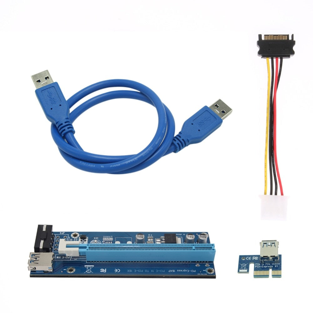 0.6m PCI-E PCI Express Riser Card 1X to 16X USB 3.0 Extender Card Adapter SATA 15Pin to 4Pin Power Cable for BTC Mining - ebowsos
