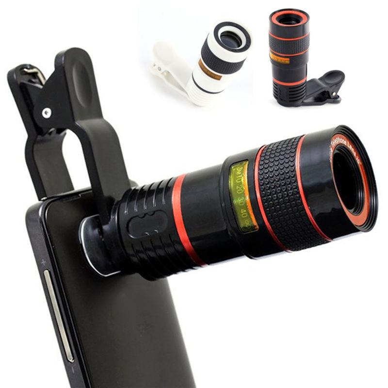 64/76 degree Universal Clip 8X 12X Telephoto Lens Optical Zoom Telescope lenses For Mobile Phone Black/white L3FE - ebowsos