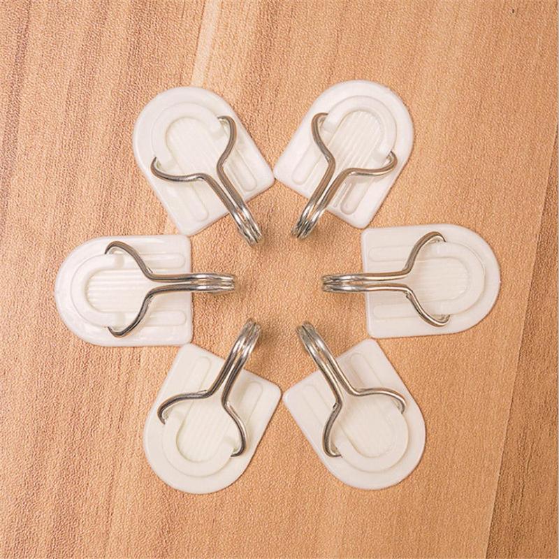 6PCS Adhesive Hooks Wall Door Sticky Hanger Holder PS Stainless Steel Kitchen Bathroom White Hooks Home Products - ebowsos