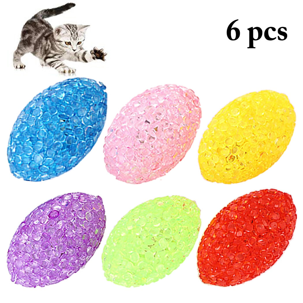 6PCS Cat Ball Toy Creative Funny Interactive Cat Play Toy Kitten Toy With Bell Pet Toy Oval Particle Ball With Bell Random Color-ebowsos