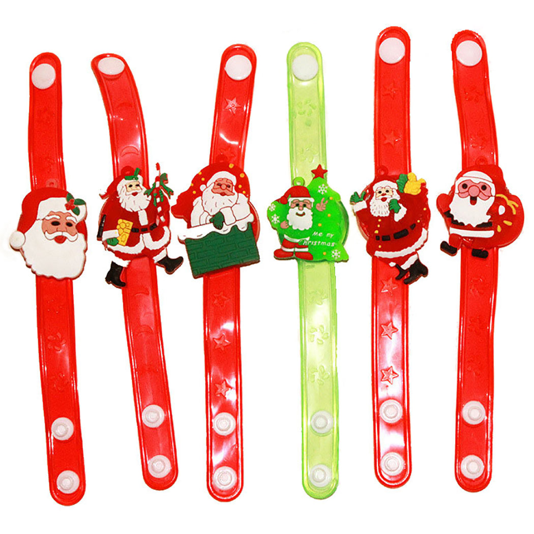 6PCS Christmas Gift Children Fashion Light Up Flashlight Wristband Santa Claus LED Bracelt For Kids Party Favors-ebowsos