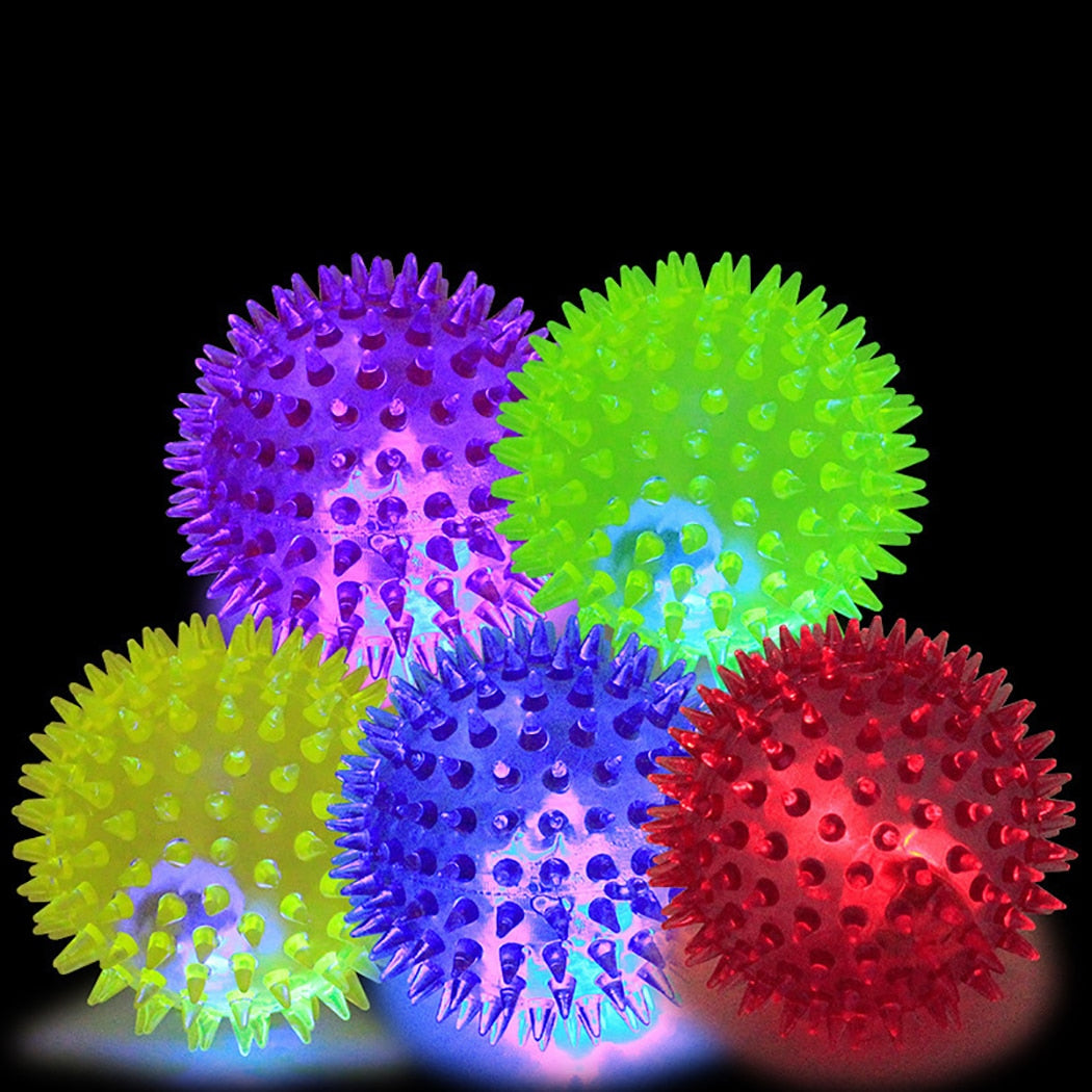 6PCS Fashion Pet Toy Ball Squeaky Ball Funny Interactive Spiky Ball Pet Sound Toy With Flashing Light-ebowsos