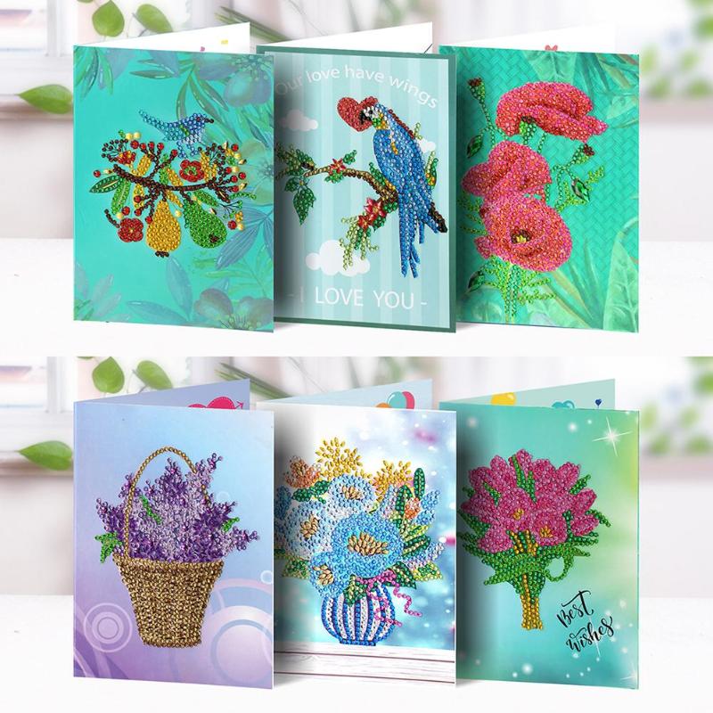 6pcs 5D DIY Special-shaped Diamond Painting Birthday Greeting Cards Gift High Quality Handmade Cards Festive Party Supplies - ebowsos