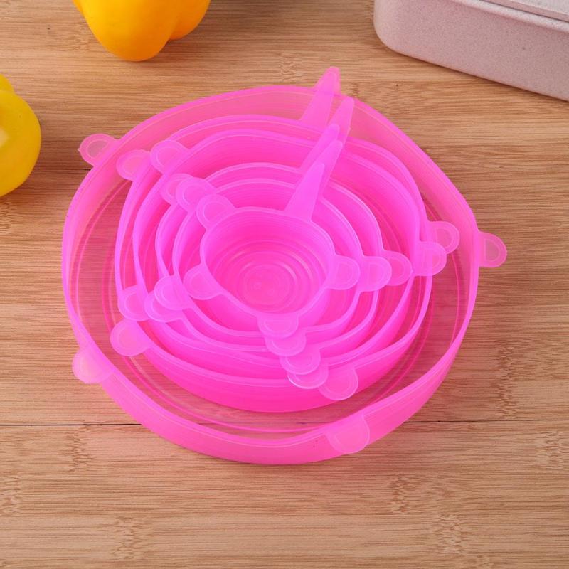 6pcs Reusable Kitchen Tools Silicone Stretch Bowl Cover Food Fresh Keeping D4X1 - ebowsos