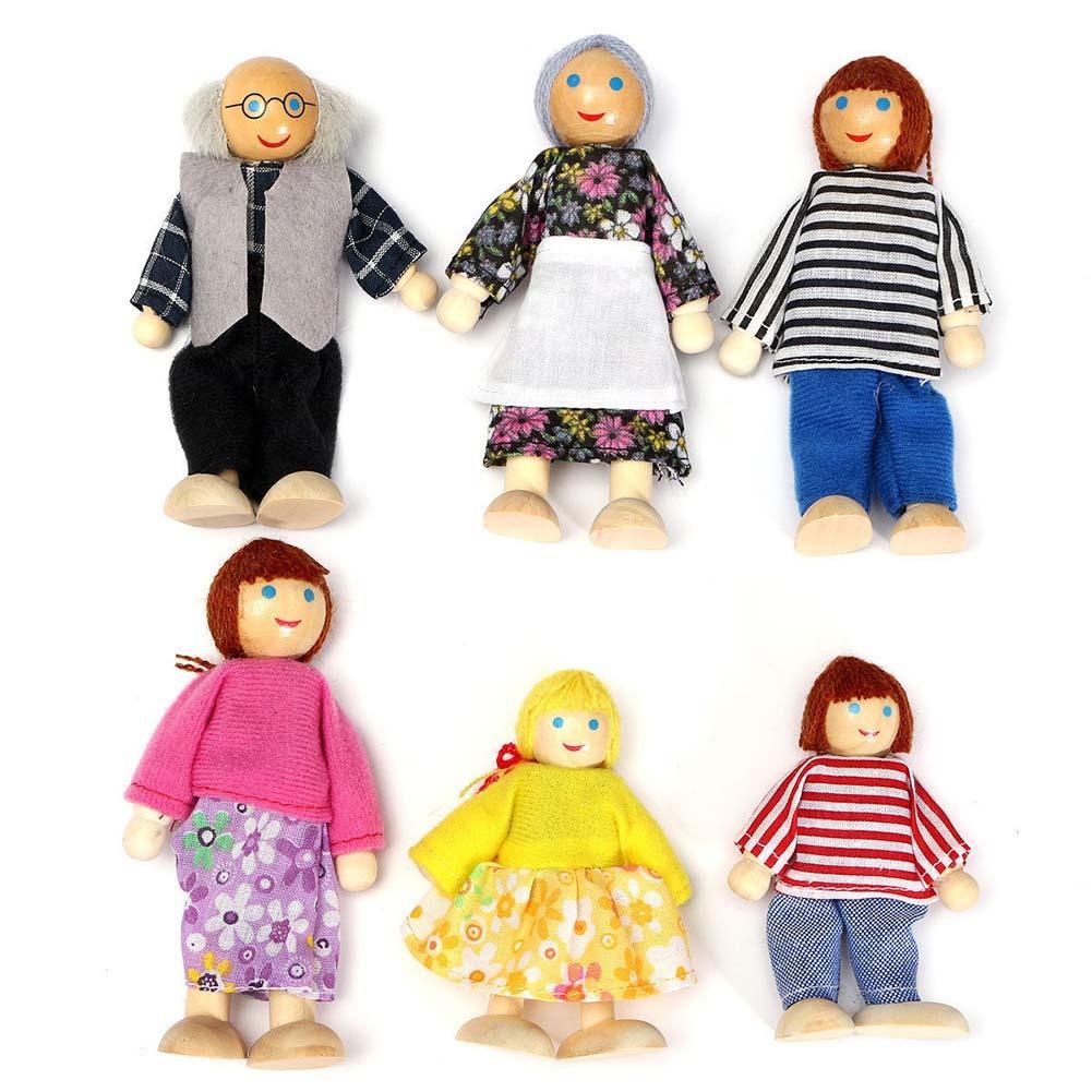 6pcs/lot Cute Wooden House Family People Dolls Kids Children Pretend Play Toys Gift Baby Love-ebowsos
