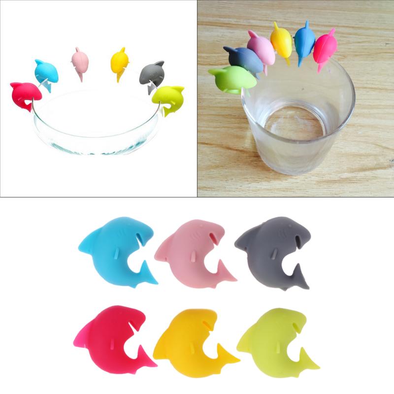 6pcs/set Shark Party Dedicated Wine Glass Recognizer Label Rubber Marker - ebowsos