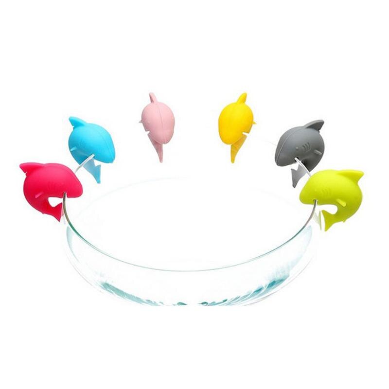 6pcs/set Shark Party Dedicated Wine Glass Recognizer Label Rubber Marker - ebowsos