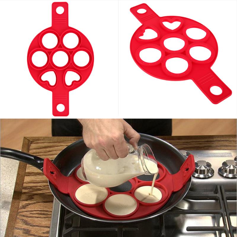 7 Holes Silicone Mold Pancake Maker Nonstick Egg Ring Maker Kitchen Accessories Snack Cake Mold Cooking Baking Tools - ebowsos