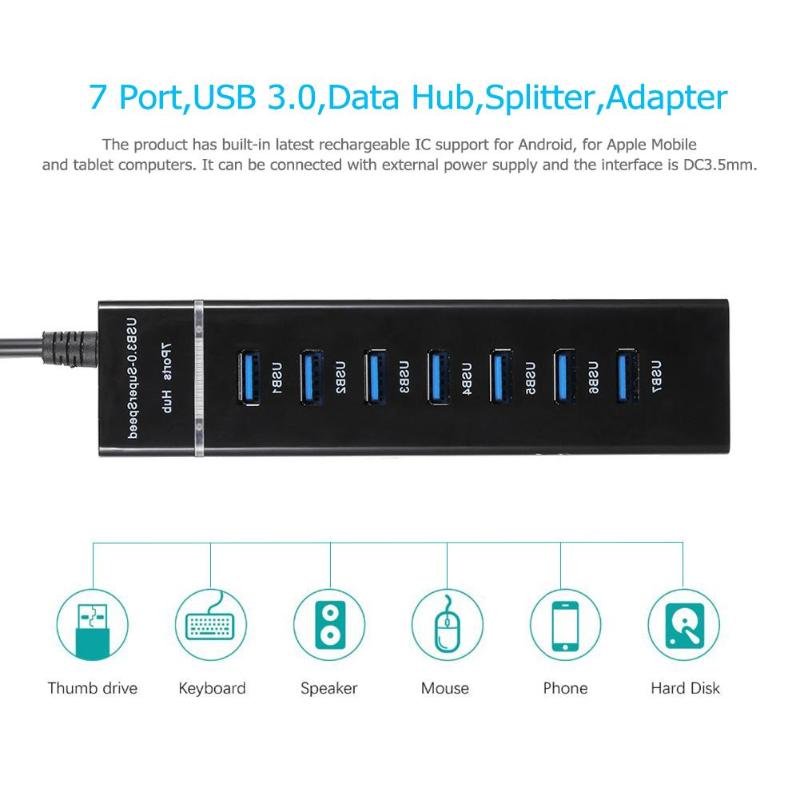 7 Port USB 3.0 Hub Splitter Super Speed 5Gbps USB 3.0 Expander for PC Laptop Windows XP/Vista/7/8 and for MAC New Arrival - ebowsos