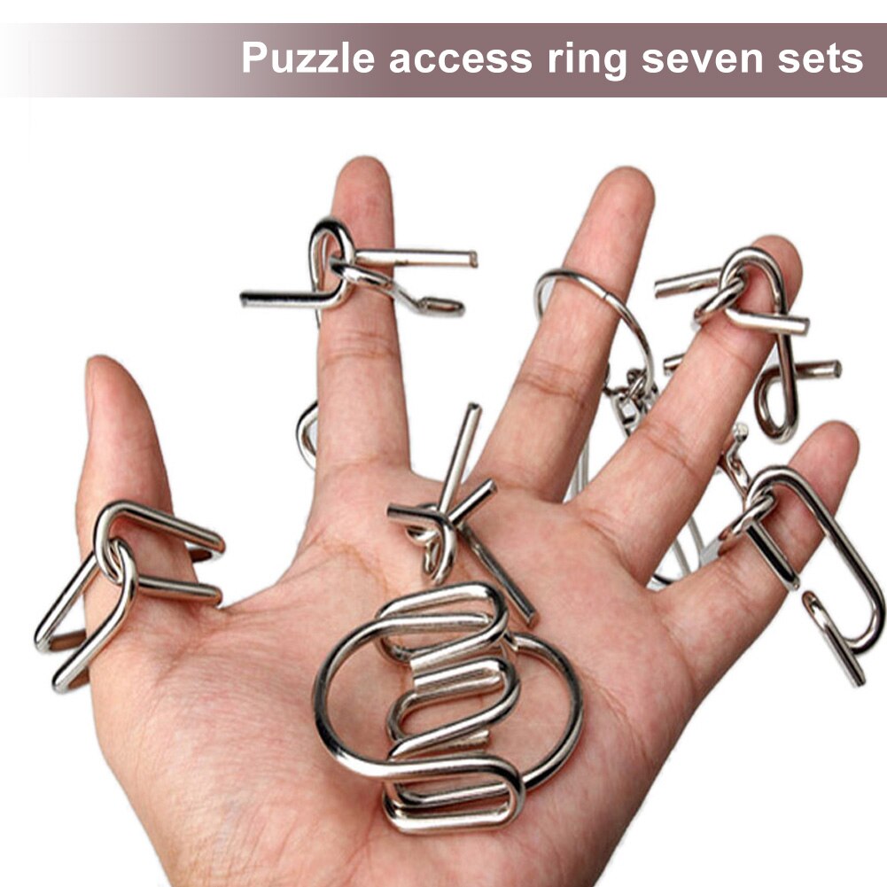 7 Sets Metal Ring Puzzle Access Magic Unlink Game Toy Kids IQ Brain Teaser Toy Children Learning Educational Gift Magic Trick-ebowsos