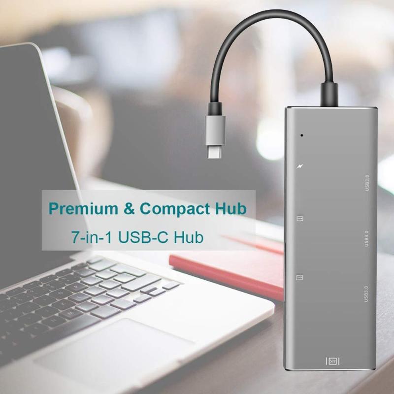 7 in 1 Type-c to Hub USB C to HDMI Adapter TF Card Reader USB 3.0 Port+Hdmi 4K+RJ45 Gigabit +PD Charger High Quality USB Hubs - ebowsos