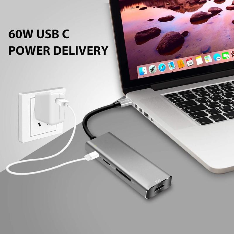 7 in 1 Type-c to Hub USB C to HDMI Adapter TF Card Reader USB 3.0 Port+Hdmi 4K+RJ45 Gigabit +PD Charger High Quality USB Hubs - ebowsos