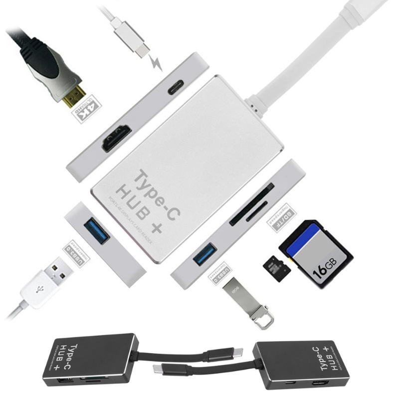 7 in 1 USB-C Hub with Type C Power Charging 4K HDMI Video Display SD/HC/TF Card Reader USB 3.0 HUB for MacBook Pro - ebowsos