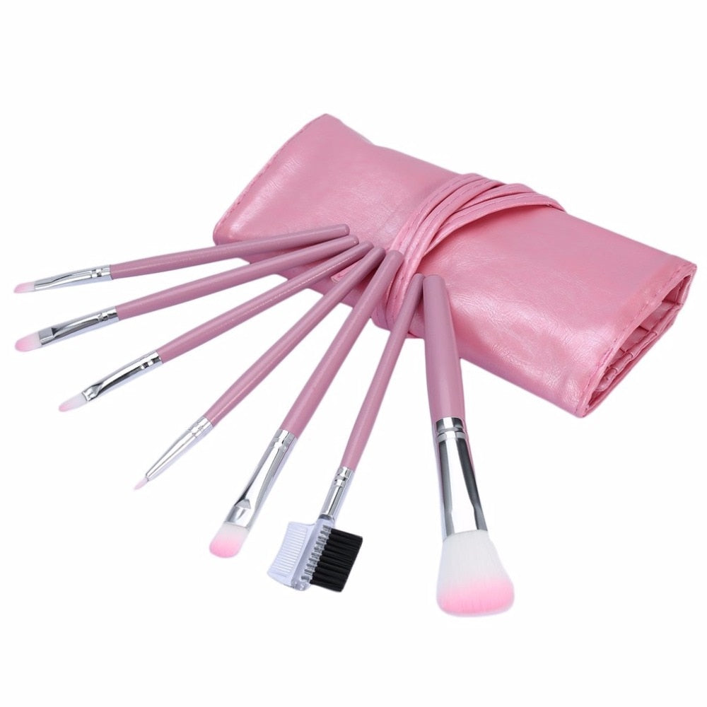 7 pcs/set Pro Makeup Brushes Set Make Up Brush Cosmetic Tools Eyeshadow Eyeliner Blusher Foundation Brush With Leather Case Bag - ebowsos
