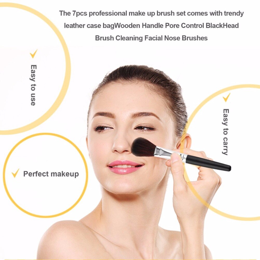 7 pcs/set Professional Makeup Brushes Set Powder foundation blush eye shadow lip eyeliner brush with trendy leather case bag - ebowsos