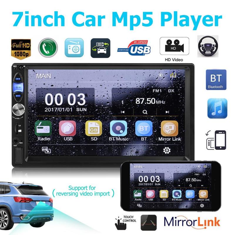 7035B 7 inch 2DIN Car Stereo MP5 Player 3D Dynamic UI FM Radio Bluetooth USB AUX with Remote Control Rear View Camera Drop Ship - ebowsos