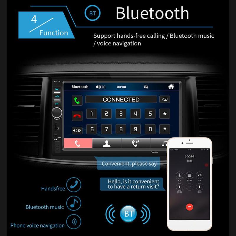 7036DR 7 Inch 2DIN Car Stereo MP5 Player FM Radio Bluetooth USB AUX Head Unit Touch Screen Digital Display Bluetooth Multimedia - ebowsos