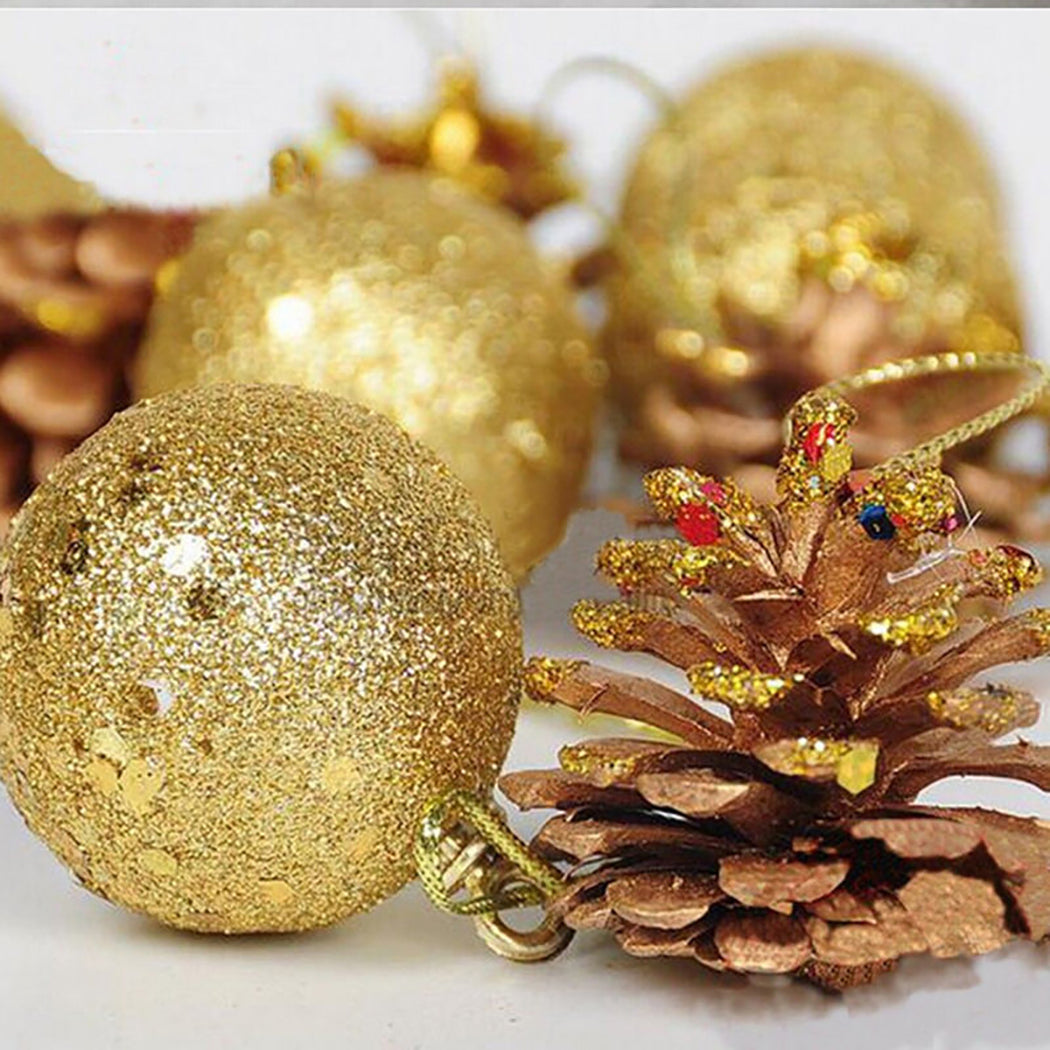 72Pcs Fashion Christmas Hanging Ornament Mix Decor Kit Gold Silver Pinecone Christmas Ball Hanging Decor For Xmas Tree-ebowsos