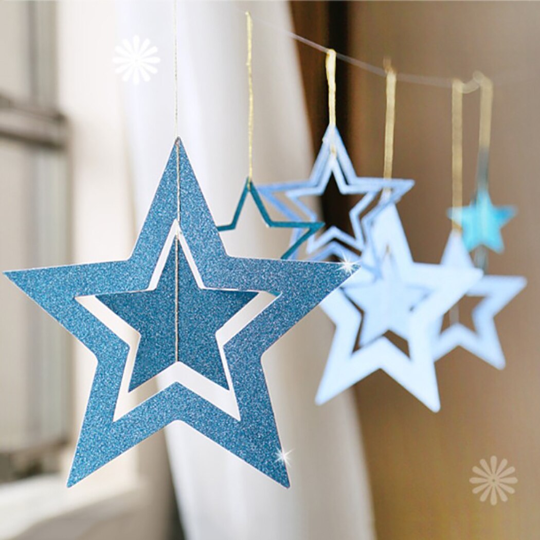 7PCS Glitter Star Paper Garlands Hanging Ornament Pendant Birthday Christmas Thanksgiving Baby Shower Wedding Decorations-ebowsos