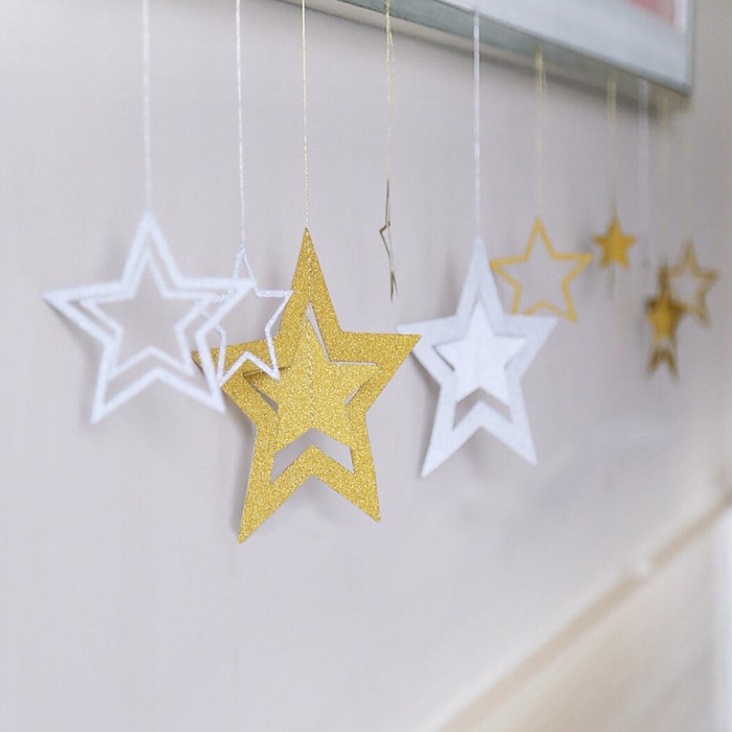 7PCS Glitter Star Paper Garlands Hanging Ornament Pendant Birthday Christmas Thanksgiving Baby Shower Wedding Decorations-ebowsos