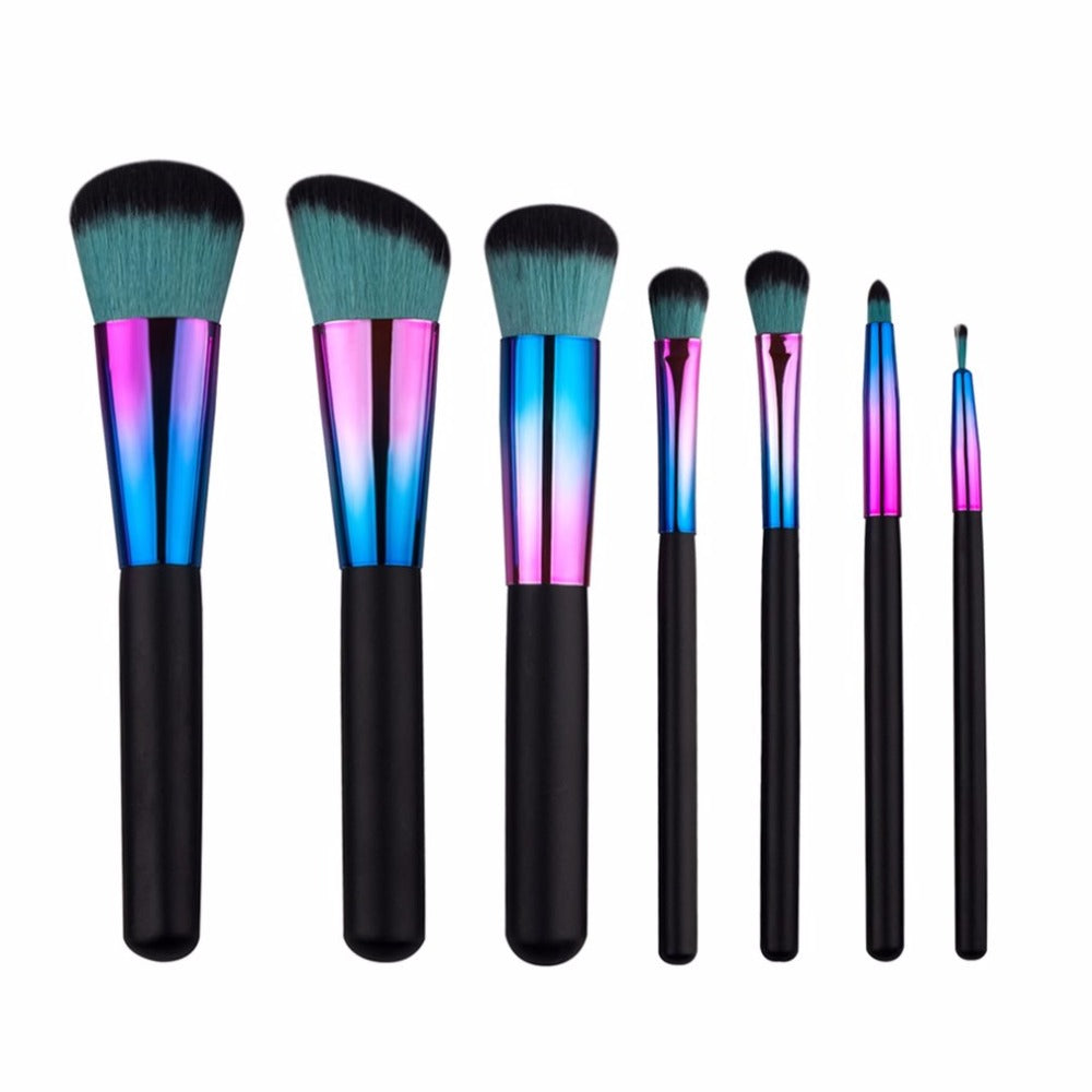 7pcs/set Fashionable Colorful Makeup Brushes Set Powder Foundation Brush Soft Nylon Wood Brush Appliance Kits Women Beauty Tools - ebowsos