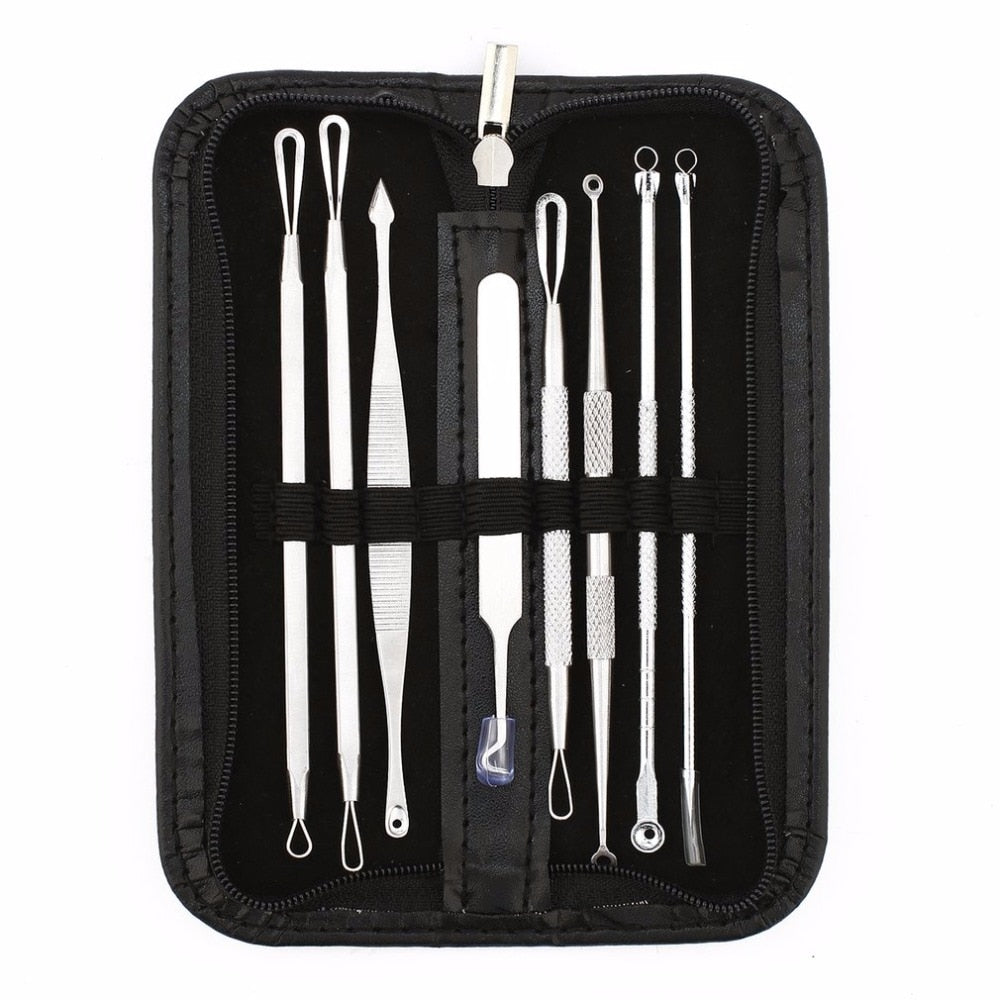 8 Pcs Blackhead Remover Tool Kit Pimple Acne Clip Needle Face Care Comedone Blemish Blackhead Extractor Tool with Leather Case - ebowsos