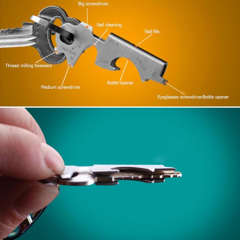 8 in 1 Multitools EDC Stainless Steel Multi-function Pocket Tool Keychain Outdoor Survival Gear Gadget Tool-ebowsos