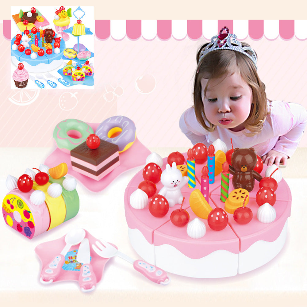 88Pcs Girls Cake Kitchen Toys Mini Plastic Tableware Food Cuttings Set Gift Children's Educational Toy 2 Colors With retail pack-ebowsos