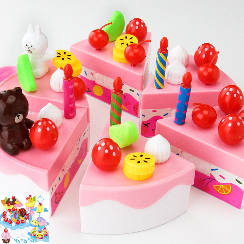 88Pcs Girls Cake Kitchen Toys Mini Plastic Tableware Food Cuttings Set Gift Children's Educational Toy Birthday Gift For Kids-ebowsos