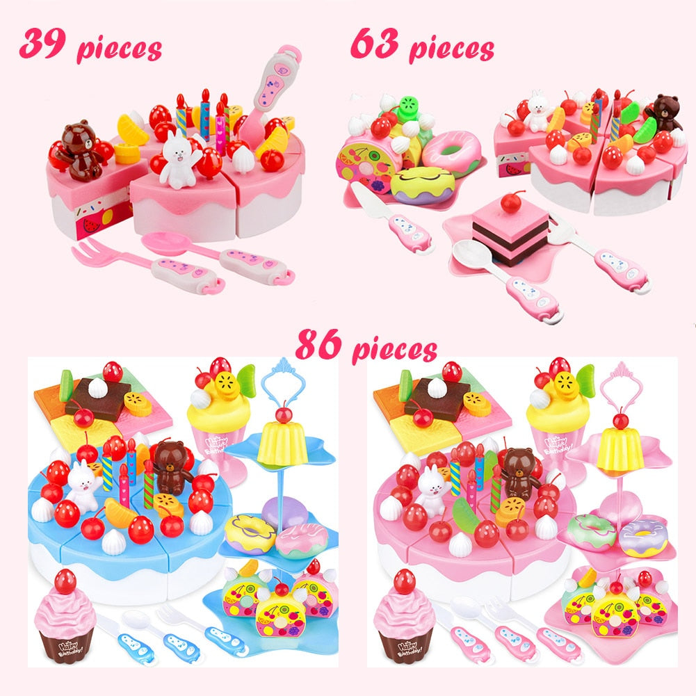 88Pcs Girls Cake Kitchen Toys Mini Plastic Tableware Food Cuttings Set Gift Children's Educational Toy Birthday Gift For Kids-ebowsos