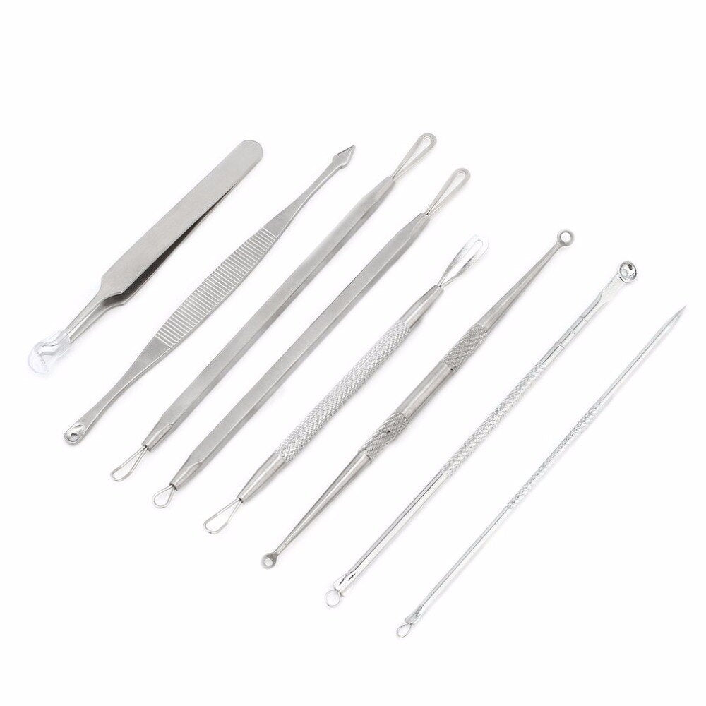8Pcs Blackhead Remover Tool Kit Pimple Acne Clip Extractor Needles Remover Set Steel Facial Pimple Removal Face Skin Care Kit - ebowsos