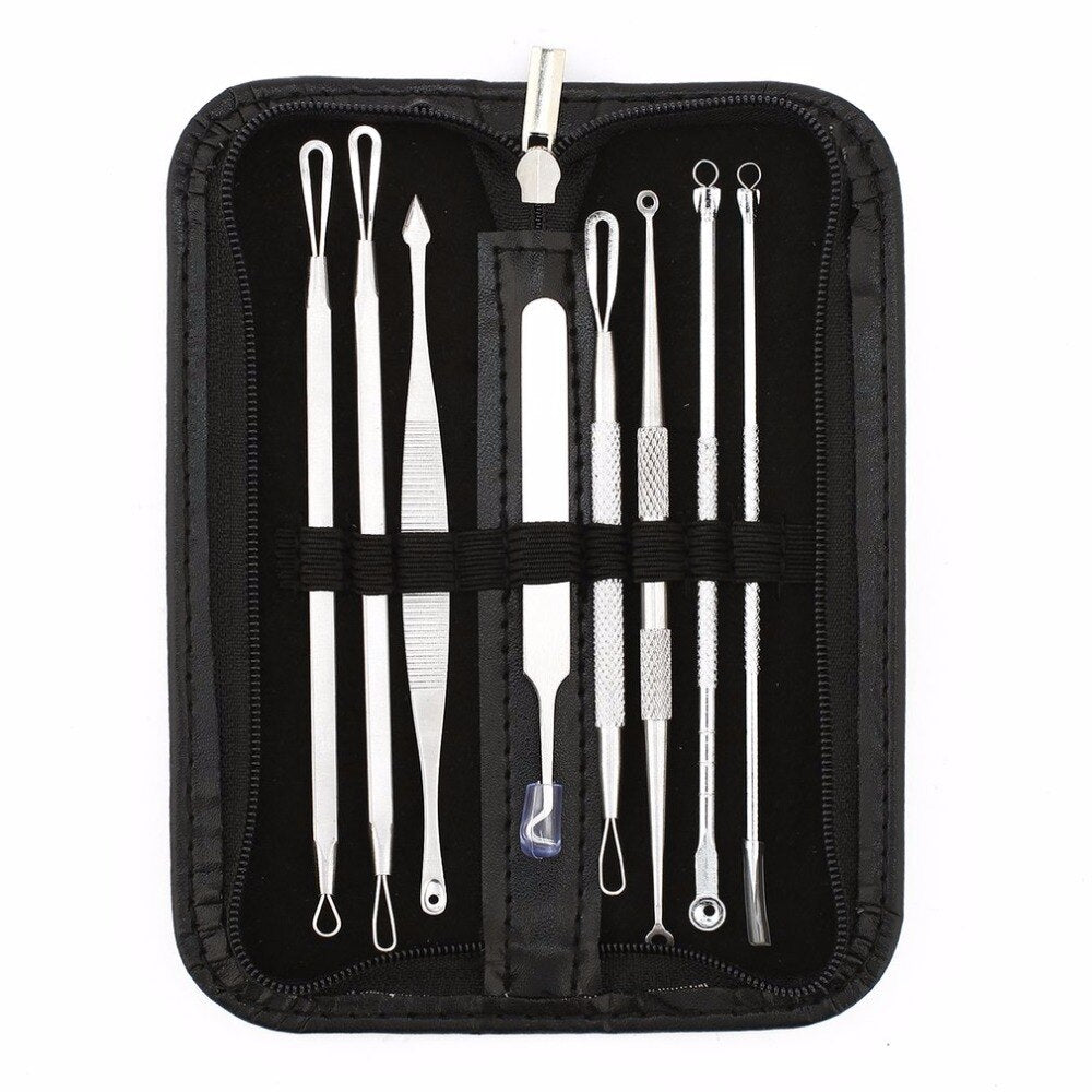 8Pcs Blackhead Remover Tool Kit Pimple Acne Clip Extractor Needles Remover Set Steel Facial Pimple Removal Face Skin Care Kit - ebowsos