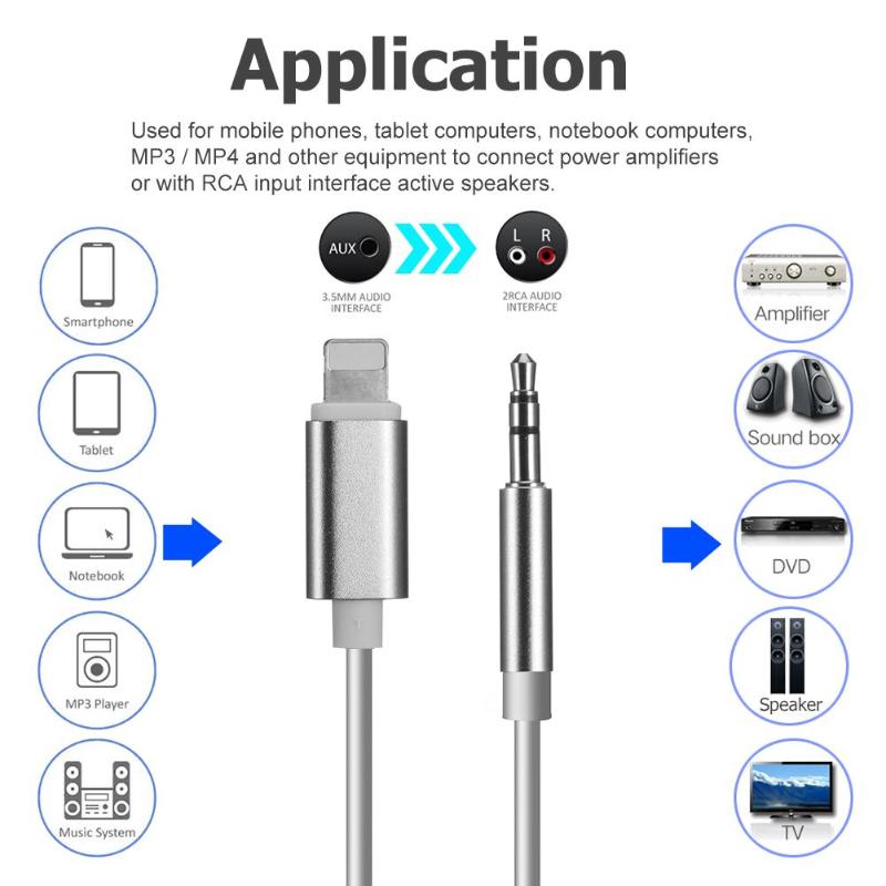 8Pin to 3.5mm Male 1m Aux Headphone Jack Audio Cable Adapter Wire Cord for iPhone 7/8/X  8Pin to 3.5mm Male Audio Cable Hot Sale - ebowsos