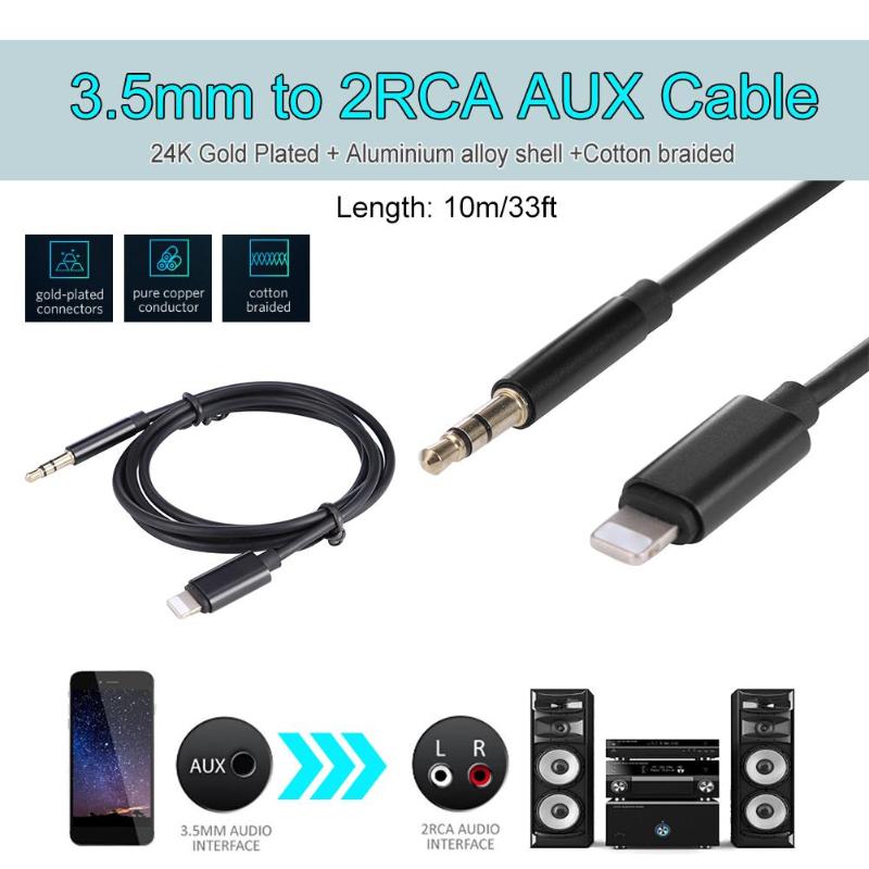 8Pin to 3.5mm Male 1m Aux Headphone Jack Audio Cable Adapter Wire Cord for iPhone 7/8/X  8Pin to 3.5mm Male Audio Cable Hot Sale - ebowsos