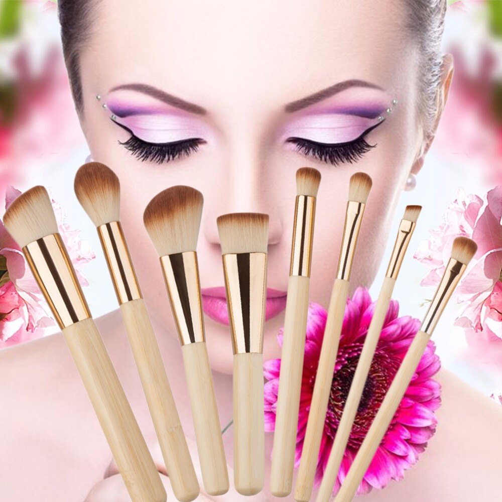8pcs/lot Professional Bamboo Makeup Brushes Set Kit Eyebrow Eyeshadow Powder Foundation Brush Cosmetics Make up Tools 2017 - ebowsos