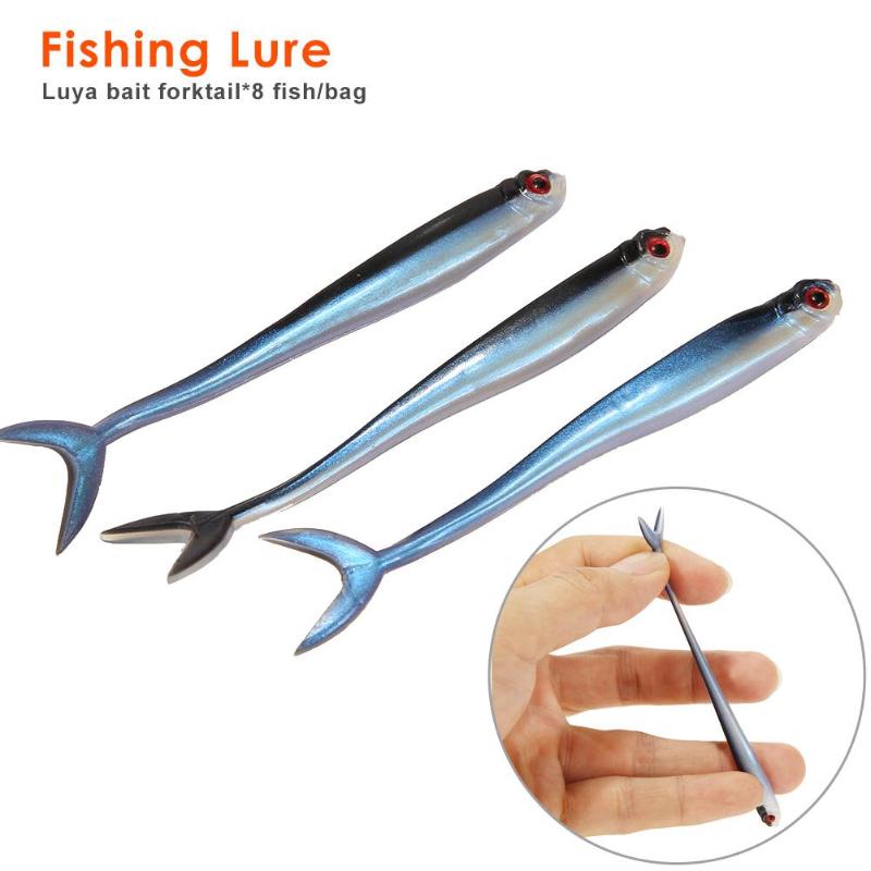 8pcs/lot Soft Fish Fork Tail Fishing Lures Artificial 1.7g 8cm Bionic Baits-ebowsos