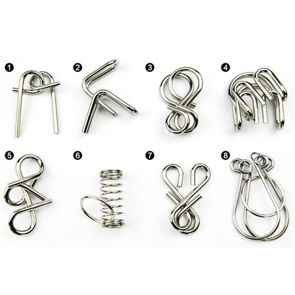 8pcs/set Metal Wire Puzzle IQ Mind Brain Teaser Puzzles Game Metal Materials For Adults And Kids Eeducational Toy for Drop-ebowsos