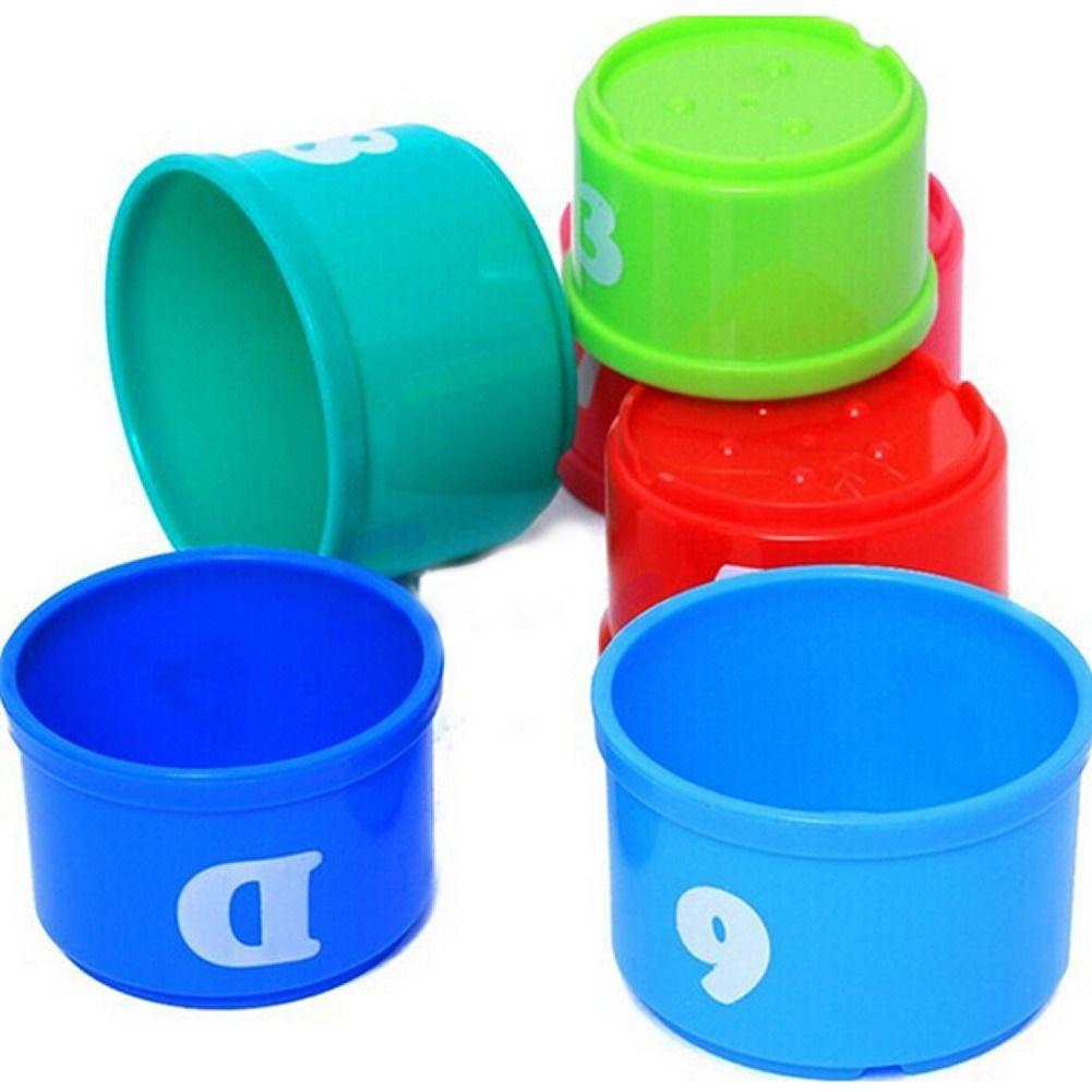 9 Pcs/set Educational Baby Toys 6 Month+ Figures Letters Foldind Stack Cup Tower Children Early Intelligence Color Random-ebowsos