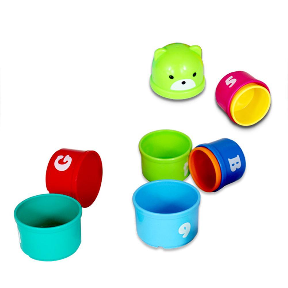 9 Pcs/set Educational Baby Toys 6 Month+ Figures Letters Foldind Stack Cup Tower Children Early Intelligence Color Random-ebowsos